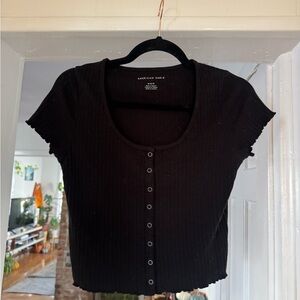 American Eagle Outfitters Black Button-Front Crop Top